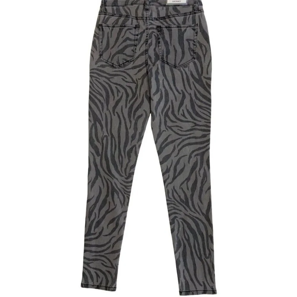 Skinny Ankle Jeans Juniors' 1 25 XS Gray Zebra Animal Print Stretchy Pockets NEW